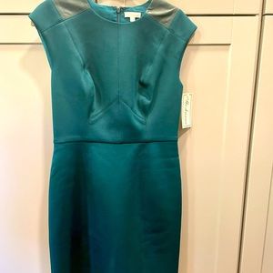 Shoshanna turquoise satin dress w/leather details NWT Sz 4